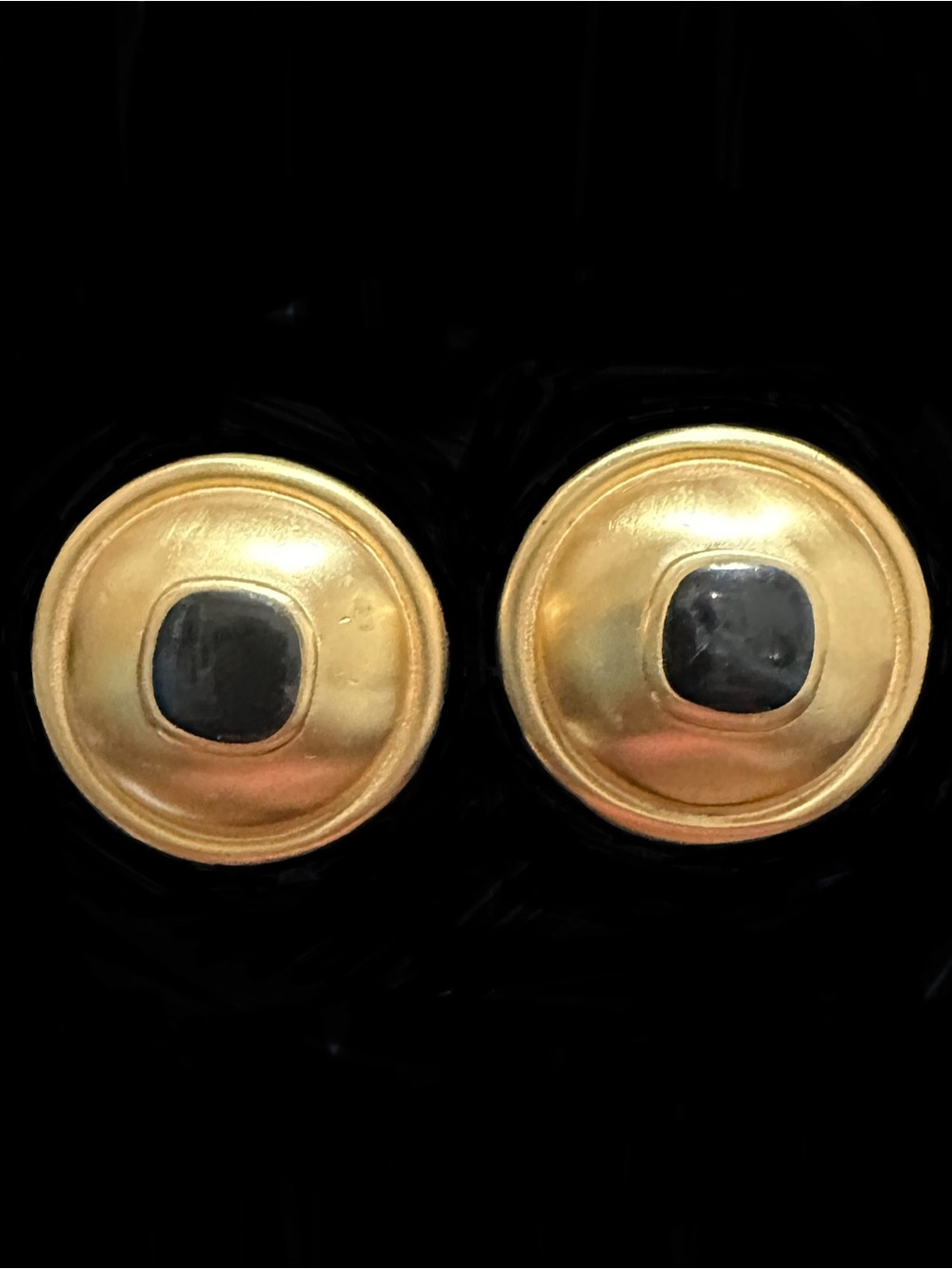 Gold Tone Round Clip-On Earrings with Black Center
